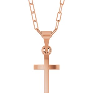 14K Rose Gold Cross & Paperclip-Style Chain 18" Necklace