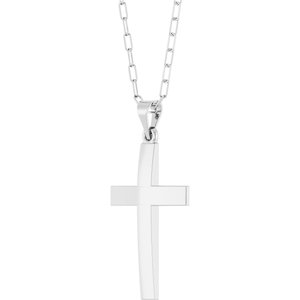 14K White Gold Cross & Paperclip-Style Chain 18" Necklace