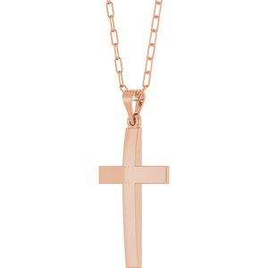 14K Rose Gold Cross & Paperclip-Style Chain 18" Necklace