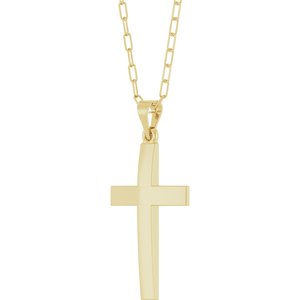 14K Yellow Gold Cross & Paperclip-Style Chain 18" Necklace