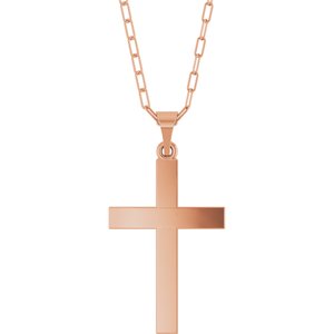 14K Rose Gold Cross & Paperclip-Style Chain 18" Necklace