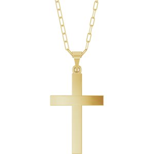 14K Yellow Gold Cross & Paperclip-Style Chain 18" Necklace