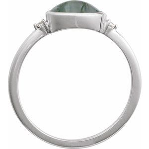 14K White Gold Natural Moss Agate & .03 CTW Natural Diamond Ring