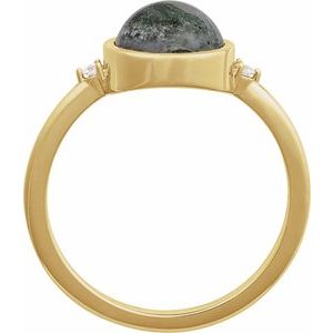 14K Yellow Gold Natural Moss Agate & .03 CTW Natural Diamond Ring