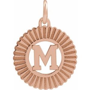 14K Rose Gold Initial M Sunburst Pendant