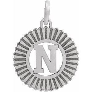 10K White Gold Initial N Sunburst Pendant