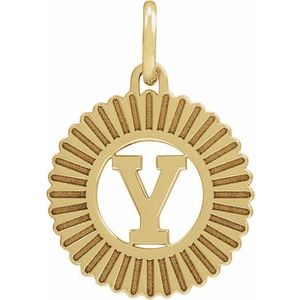 10K Yellow Gold Initial Y Sunburst Pendant