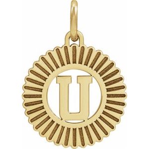 14K Yellow Gold Initial U Sunburst Pendant