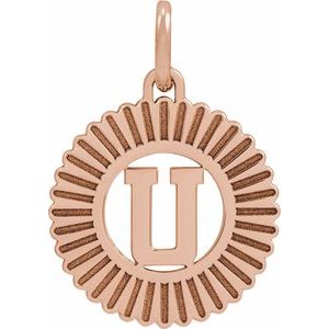 14K Rose Gold Initial U Sunburst Pendant