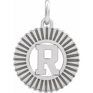 10K White Gold Initial R Sunburst Pendant