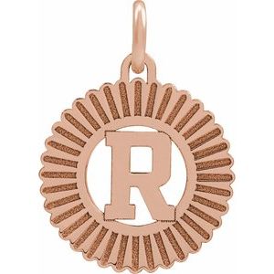 14K Rose Gold Initial R Sunburst Pendant