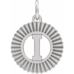 10K White Gold Initial I Sunburst Pendant