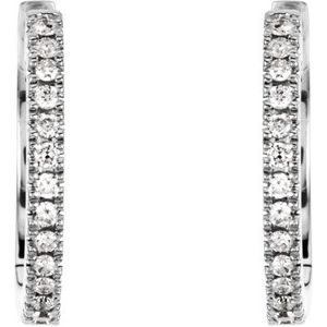 14K White Gold 1/6 CTW Natural Diamond Hinged 14.15 mm Hoop Earrings
