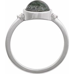 14K White Gold Natural Moss Agate & .03 CTW Natural Diamond Ring