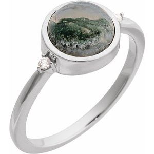 14K White Gold Natural Moss Agate & .03 CTW Natural Diamond Ring