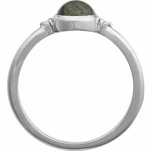 14K White Gold Natural Moss Agate & .03 CTW Natural Diamond Ring