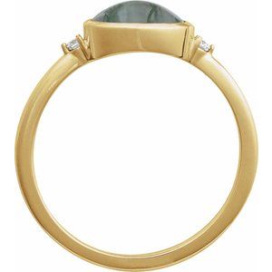14K Yellow Gold Natural Moss Agate & .03 CTW Natural Diamond Ring