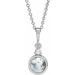 14K White Gold 6 mm Natural Moss Agate & .03 CTW Natural Diamond 16-18" Necklace