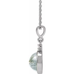 14K White Gold 8 mm Natural Moss Agate & .03 CTW Natural Diamond 16-18" Necklace