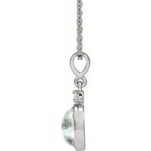 14K White Gold 8x6 mm Natural Moss Agate & .03 CTW Natural Diamond 16-18" Necklace