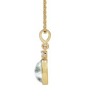 14K Yellow Gold 8x6 mm Natural Moss Agate & .03 CTW Natural Diamond 16-18" Necklace