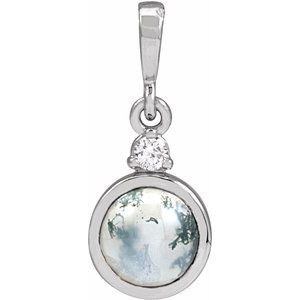 14K White Gold 6 mm Natural Moss Agate & .03 CTW Natural Diamond Pendant
