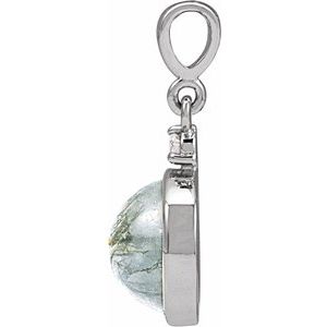 Sterling Silver 8 mm Natural Moss Agate & .03 CTW Natural Diamond Pendant