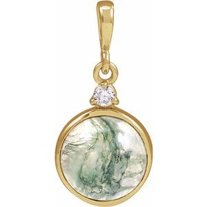 14K Yellow Gold 8 mm Natural Moss Agate & .03 CTW Natural Diamond Pendant