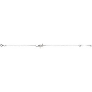 Sterling Silver Imitation Cubic Zirconia Double Sideways Cross 7-8" Bracelet