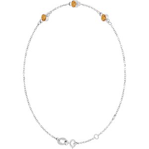 14K White Gold Natural Citrine Bezel-Set Three-Stone 6 1/2-7 1/2" Bracelet
