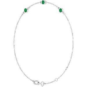 14K White Gold Natural Emerald Bezel-Set Three-Stone 6 1/2-7 1/2" Bracelet