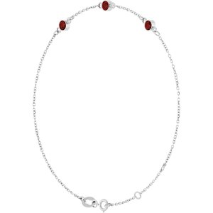 14K White Gold Natural Mozambique Garnet Bezel-Set Three-Stone 6 1/2-7 1/2" Bracelet