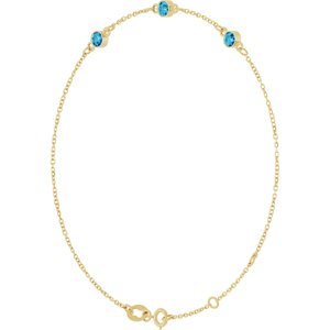 14K Yellow Gold Natural Blue Zircon Bezel-Set Three-Stone 6 1/2-7 1/2" Bracelet