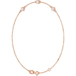 14K Rose Gold Natural White Sapphire Bezel-Set Three-Stone 6 1/2-7 1/2" Bracelet