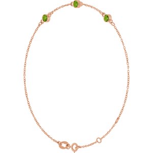 14K Rose Gold Natural Peridot Bezel-Set Three-Stone 6 1/2-7 1/2" Bracelet
