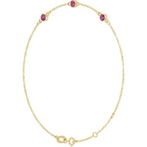 14K Yellow Gold Natural Pink Tourmaline Bezel-Set Three-Stone 6 1/2-7 1/2" Bracelet