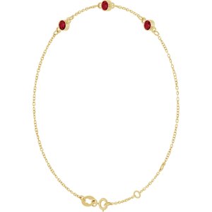 14K Yellow Gold Natural Ruby Bezel-Set Three-Stone 6 1/2-7 1/2" Bracelet