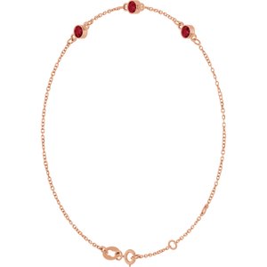 14K Rose Gold Natural Ruby Bezel-Set Three-Stone 6 1/2-7 1/2" Bracelet