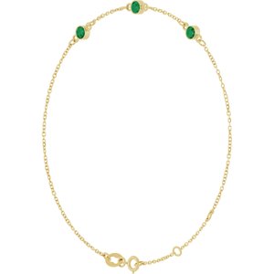 14K Yellow Gold Natural Emerald Bezel-Set Three-Stone 6 1/2-7 1/2" Bracelet