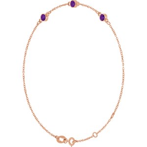 14K Rose Gold Natural Amethyst Bezel-Set Three-Stone 6 1/2-7 1/2" Bracelet