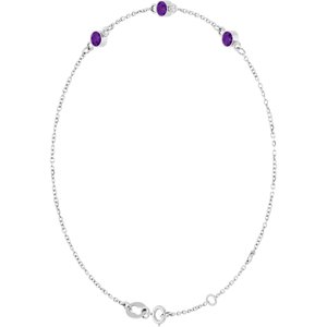 14K White Gold Natural Amethyst Bezel-Set Three-Stone 6 1/2-7 1/2" Bracelet
