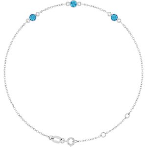 14K White Gold Natural Blue Zircon Bezel-Set Three-Stone 6 1/2-7 1/2" Bracelet