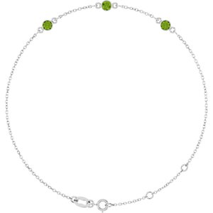 14K White Gold Natural Peridot Bezel-Set Three-Stone 6 1/2-7 1/2" Bracelet