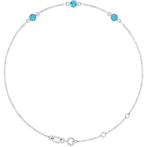 14K White Gold Natural Aquamarine Bezel-Set Three-Stone 6 1/2-7 1/2" Bracelet