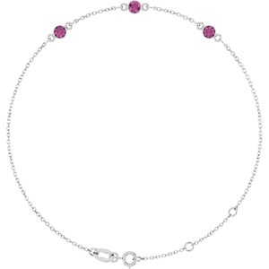14K White Gold Natural Pink Tourmaline Bezel-Set Three-Stone 6 1/2-7 1/2" Bracelet