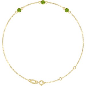 14K Yellow Gold Natural Peridot Bezel-Set Three-Stone 6 1/2-7 1/2" Bracelet