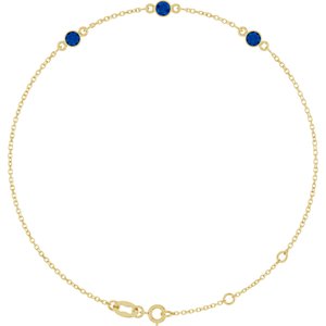 14K Yellow Gold Lab-Grown Blue Sapphire Bezel-Set Three-Stone 6 1/2-7 1/2" Bracelet