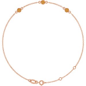 14K Rose Gold Natural Citrine Bezel-Set Three-Stone 6 1/2-7 1/2" Bracelet
