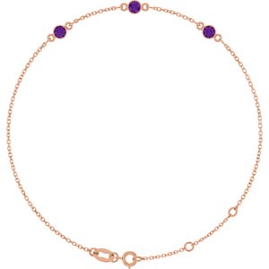 14K Rose Gold Natural Amethyst Bezel-Set Three-Stone 6 1/2-7 1/2" Bracelet