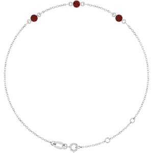 14K White Gold Natural Mozambique Garnet Bezel-Set Three-Stone 6 1/2-7 1/2" Bracelet